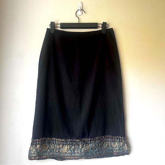 Vintage 90s Y2K Reference Black Ribbon Beaded Trim Pencil Skirt L - Picture 1 of 5